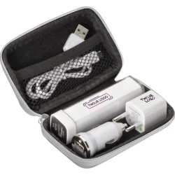 Zestaw podróżny power bank 2200 mAh i wtyczki z nadrukiem na zamówienie