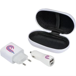 Zestaw podróżny ładowarka i wtyczka do naniesienia logo