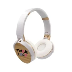 Składane bezprzewodowe słuchawki nauszne, bambusowe elementy | Hollie do drukowania logo