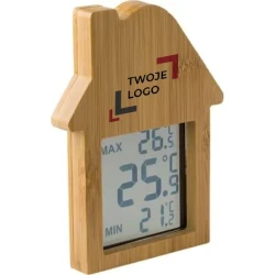 Bambusowa stacja pogodowa "domek" z nadrukiem logo