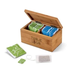 BURDOCK. Bambusowe pudełko na herbatę z 2 przegrodami i zamknięciem na magnes do drukowania logo