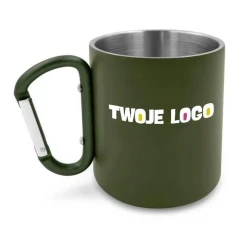 Kubek 280 ml ze stali nierdzewnej z recyklingu, z karabińczykiem | Pari do nałożenia logo