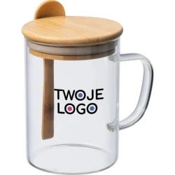 Kubek szklany z łyżeczką JACKSON 420 ml z logo firmy