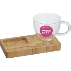Taca z łyżeczką i szklanym kubkiem 150 ml do nałożenia logo