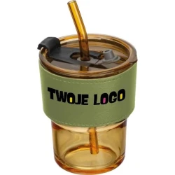 Kubek szklany ze słomką 320 ml z naniesieniem logo