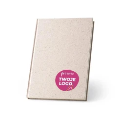 ORGANIC RIGID. Notatnik A5 z twardą okładką wykonaną z organicznej masy, z rośliny zwanej "trawą słoniową" (80%) z naniesieniem logo