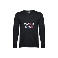 THC MILAN. Męski sweter V-neck z bawełny i poliamidu do nałożenia logo