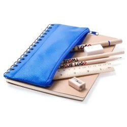 Zestaw szkolny, piórnik, 2 ołówki, długopis, notatnik, linijka, gumka i temperówka do naniesienia logo